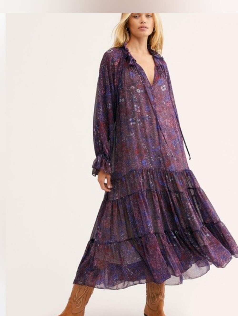 Free People Feeling Groovy Purple Floral Maxi Dress
